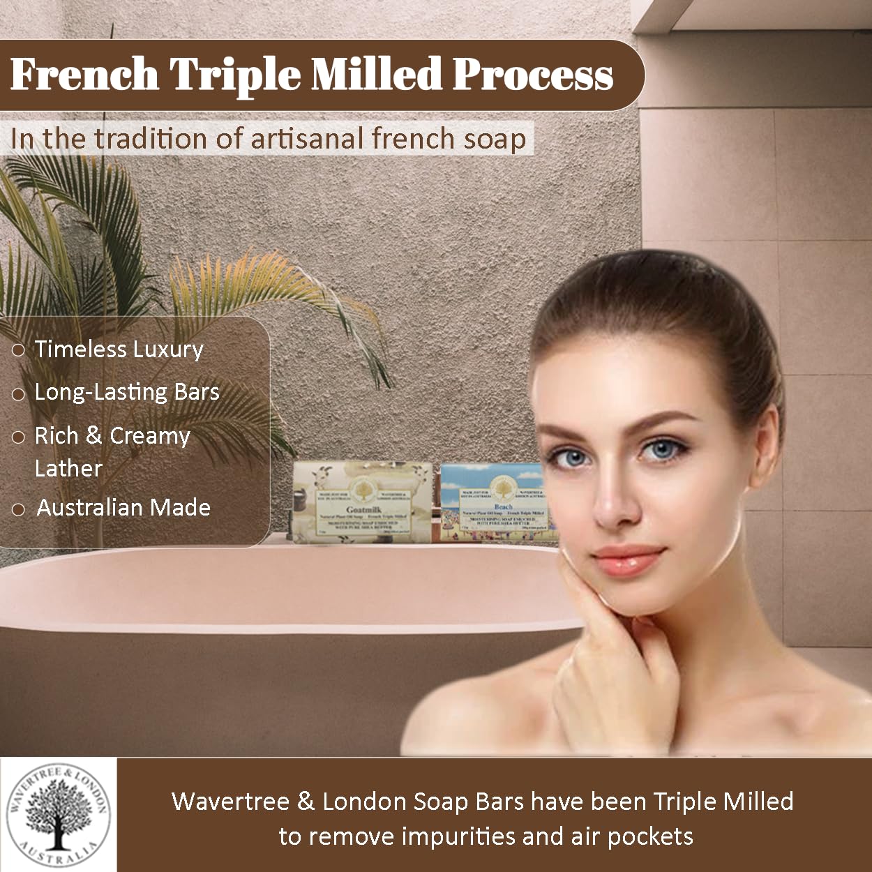 Wavertree & London Duo Gift Box (2 Bars) - 7oz Goats Milk and Beach Scented Moisturizing Triple Milled Natural Soap Bars - Pure Plant Oil Soap Bars for All Skin Types - Image 3