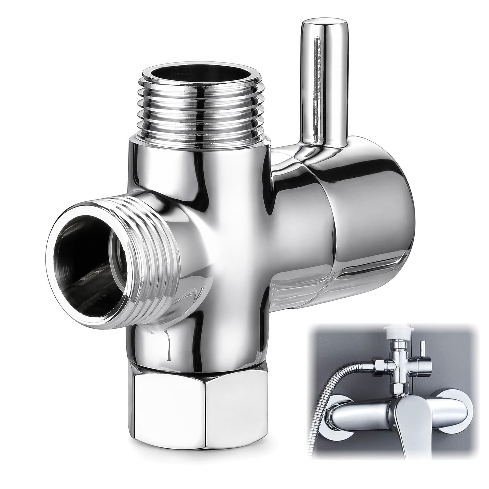 Three-Way Shower Diverters Valves, Solid Brass Shower Diverter Valve, Three-Way Diverter Valve Replacement with Rubber Seal Ring, for Showers, Kitchen or Washbasin Tap Diverters,