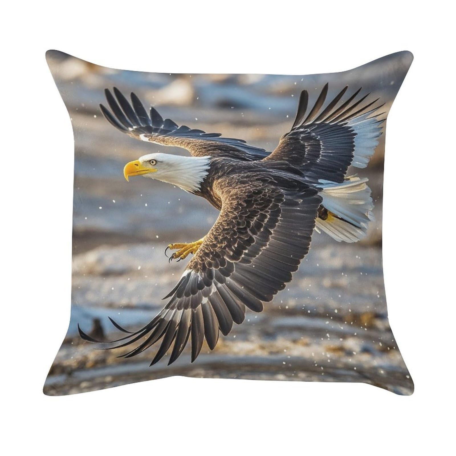 FekiLoot Bald Eagle Flying Pillow Covers Luxury Velvet Square Pillowcases Throw Pillows Case with Invisible Zipper Decorative Velvet Cushion Covers Ultra Soft Lumbar Pillow Shells