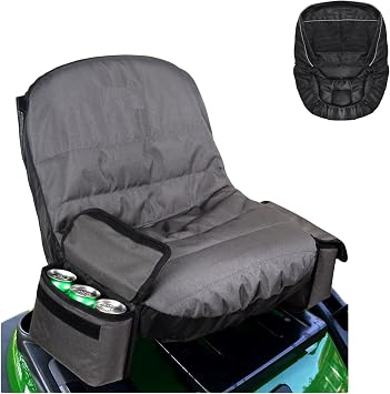 Riding Lawn Mower seat Cover, 600D Polyester Oxford Lawn Tractor seat Cover, Waterproof Seat Cover, with Convenient Side Pockets, Back Pocket, for Most Lawn Mowers Without Armrests, Medium, Black