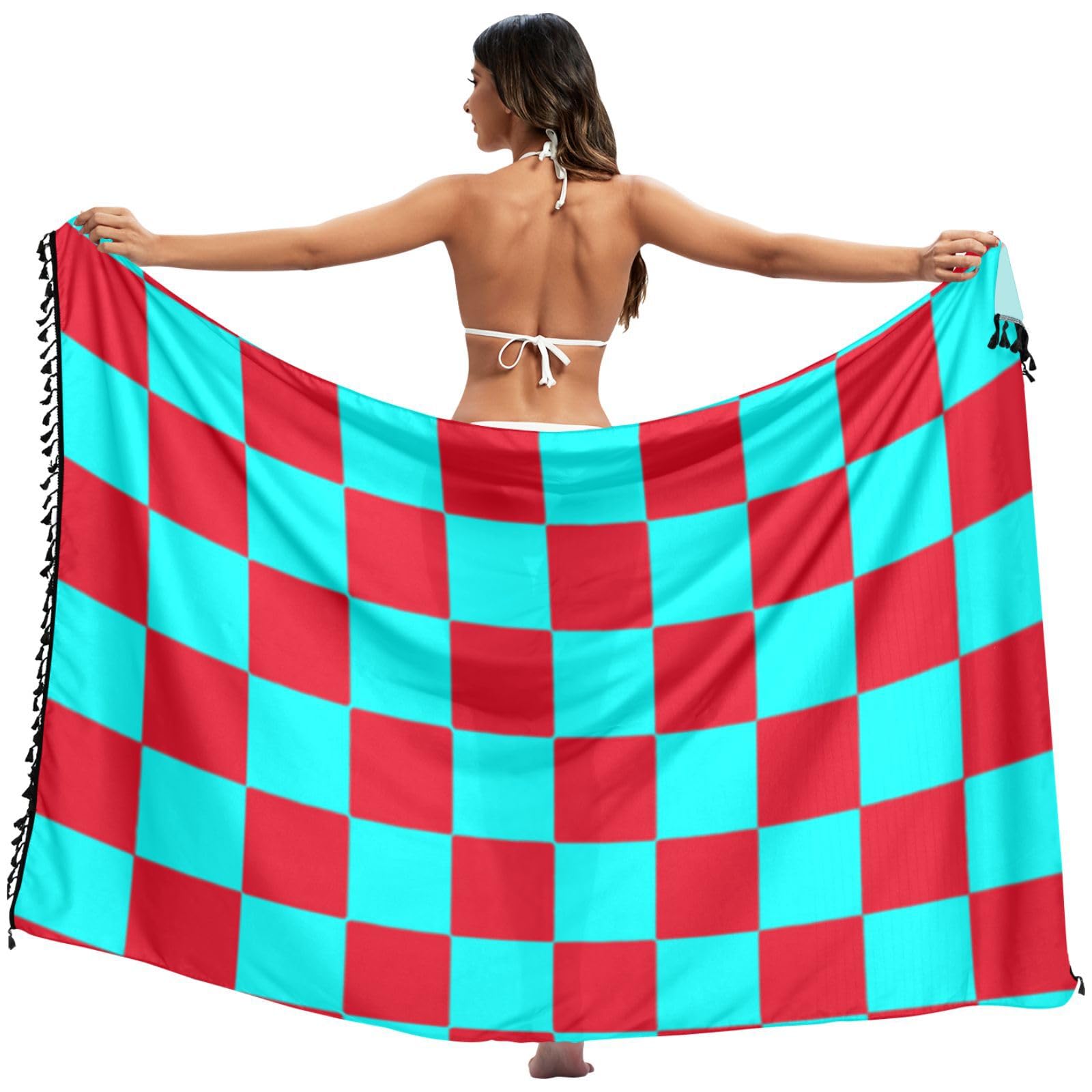 Pareo de traje de baño escocés cian rojo casual como vestido de playa 8