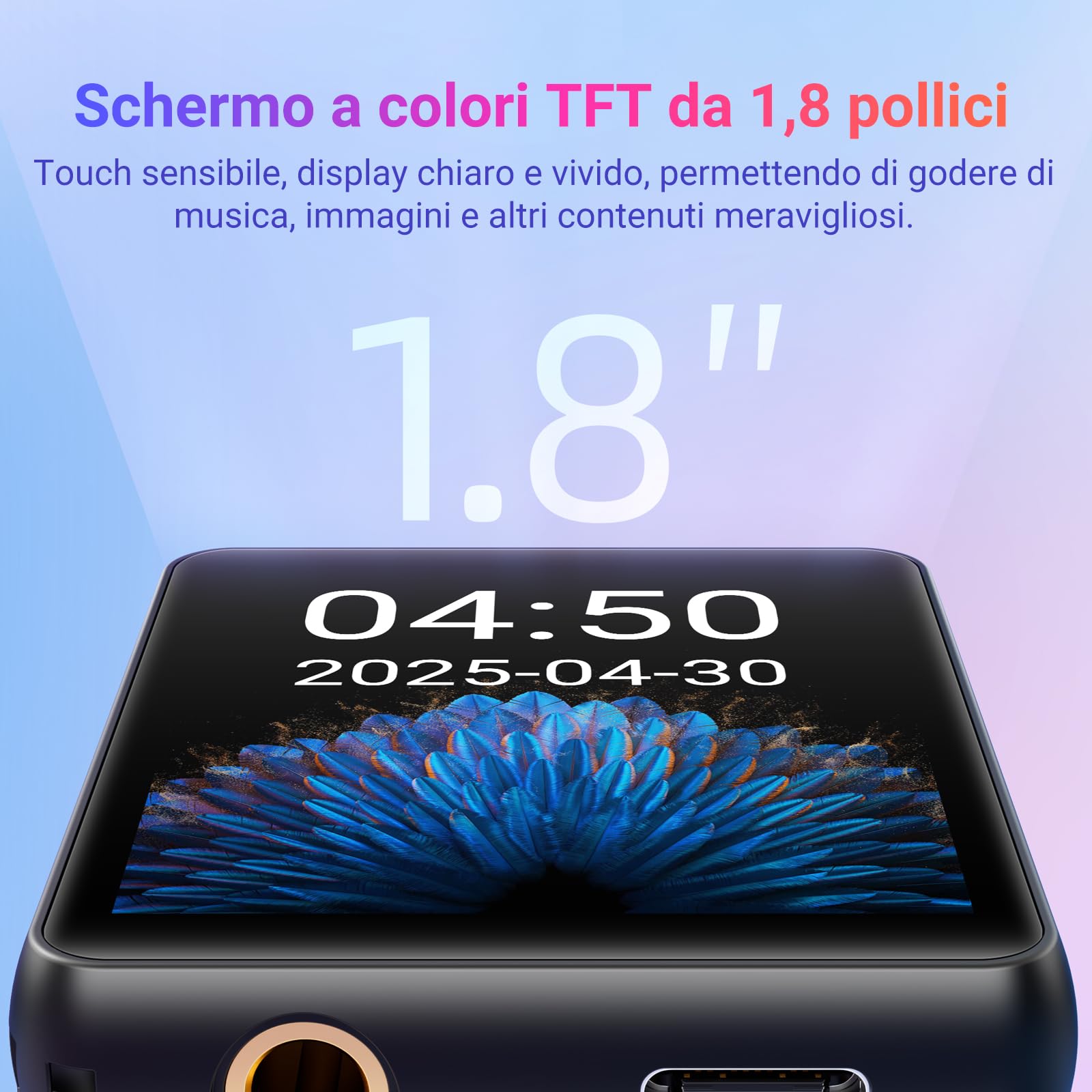 Lettore MP3 Bluetooth - 128GB Lettore Musicale, Altoparlante Integrato e radio FM, Mini Touchscreen da 1,8'' MP3 - Perfetto per Bambini e Sport (nero)