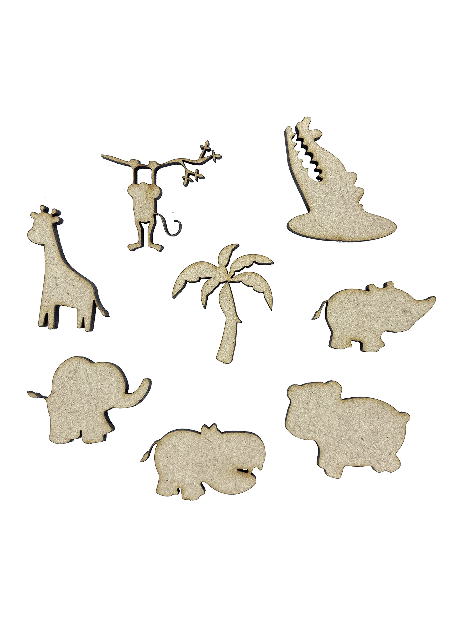 The Crafty Cow 20x Assorted Jungle Safari Animals 3cm Wood Craft Embelishments Laser Cut Shape