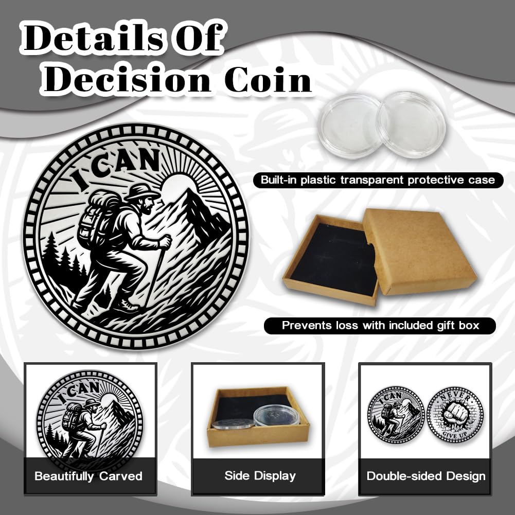 UNICRAFTALE 2Pcs Motivation from Mountaineering Coin Encouragement Challenge Coins Decision Maker Coin Stainless Steel Commemorative Coins with Kraft Paper Box for Collectible Commemorative Gifts - Image 4