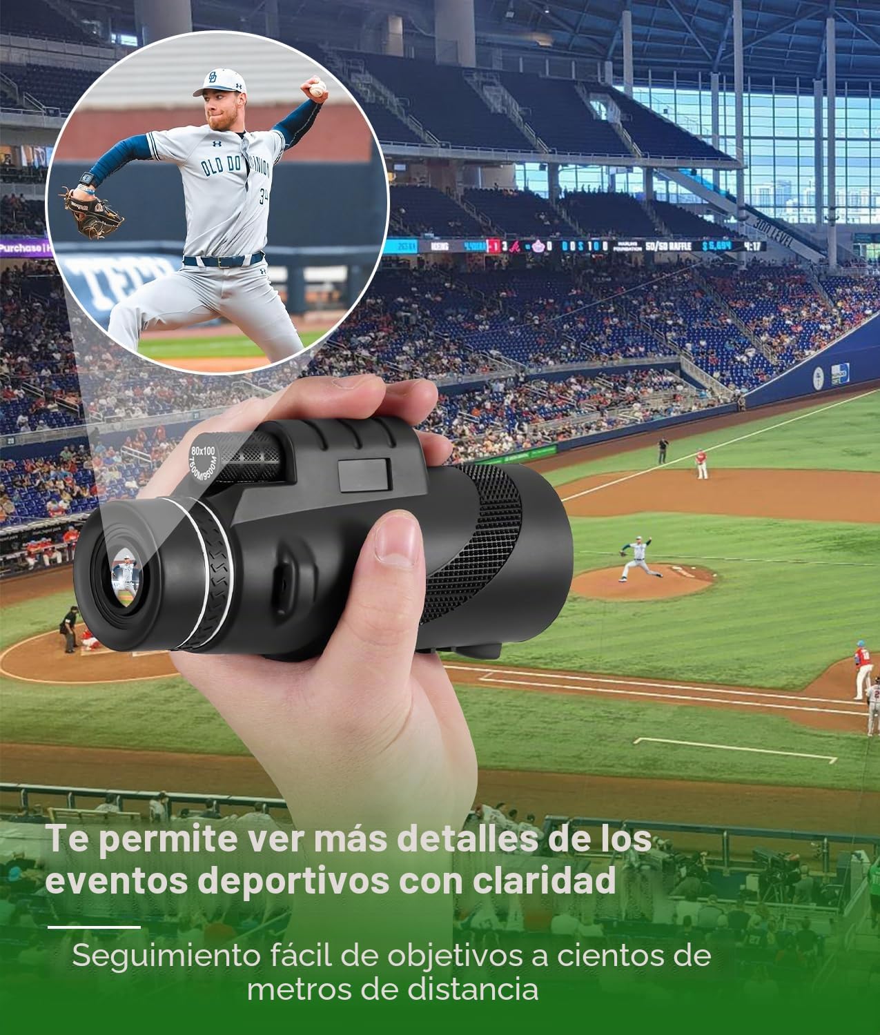 PAHTTO Telescopio monocular, monocular 80x100 con Prisma BAK4 y Lente FMC, telescopio HD con Adaptador para Smartphone y trípode, para observación de Aves, Caza, Senderismo y conciertos