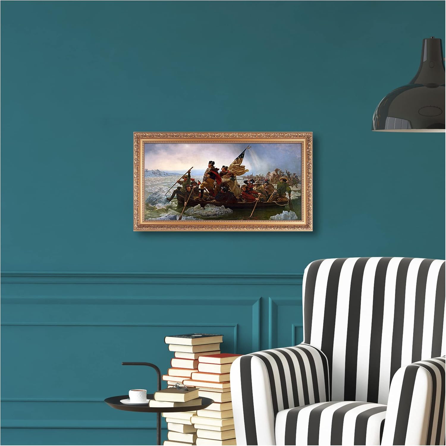 Washington Crossing The Delaware 1851 by Emanuel Leutze The World Classic Art Reproductions,Giclee Prints Framed WallArt for Home Decor,Image Size:24x12 inches,Gold Art Framed Size:26.75x14.5 inchs