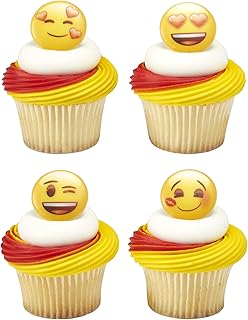 DecoPac Emoji Heart Cupcake Rings, 24 Cupcake Decorations Featuring Emoj...