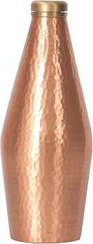 DeKulture Handmade Hammered Antique Vintage Pure Copper Water Bottle for Drinking With Brass Knob, Real Copper Drinkware With Ayurveda Yoga and Health Benefits 800 ml, 3.5 x 9 Inches DH