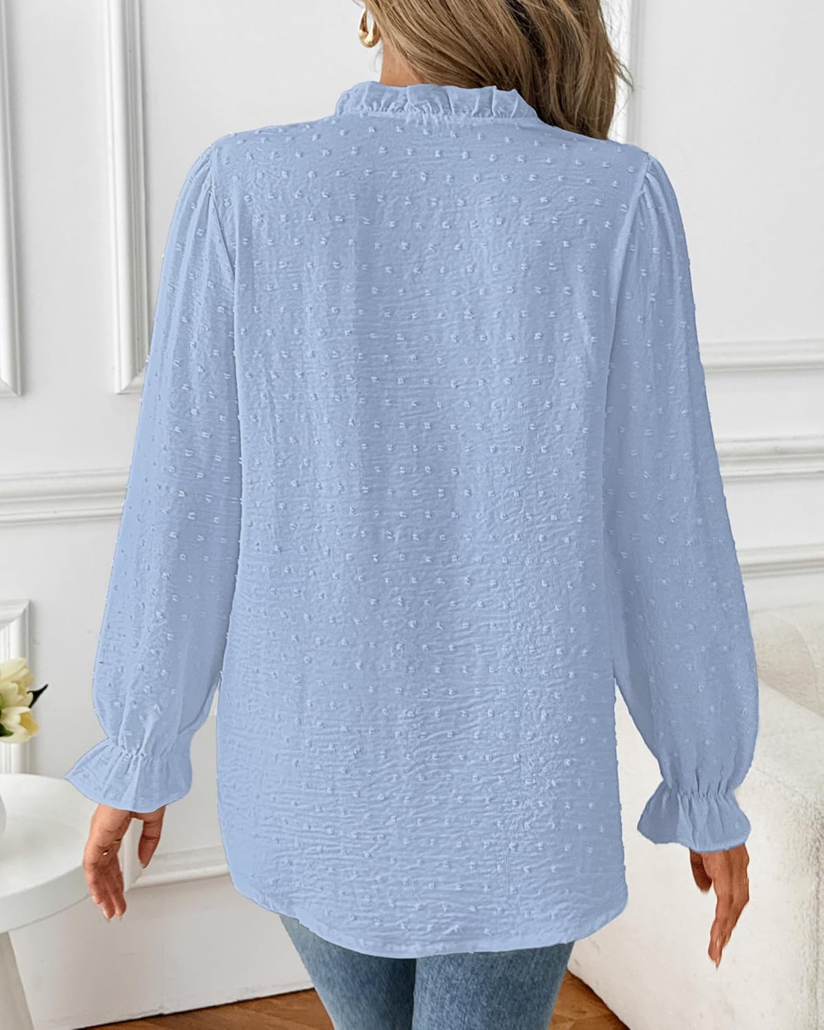 Bsubseach Womens Tops Ruffle Long Sleeve Swiss Dot Blouses for Women Dressy Casual Fashion Shirts - Image 5