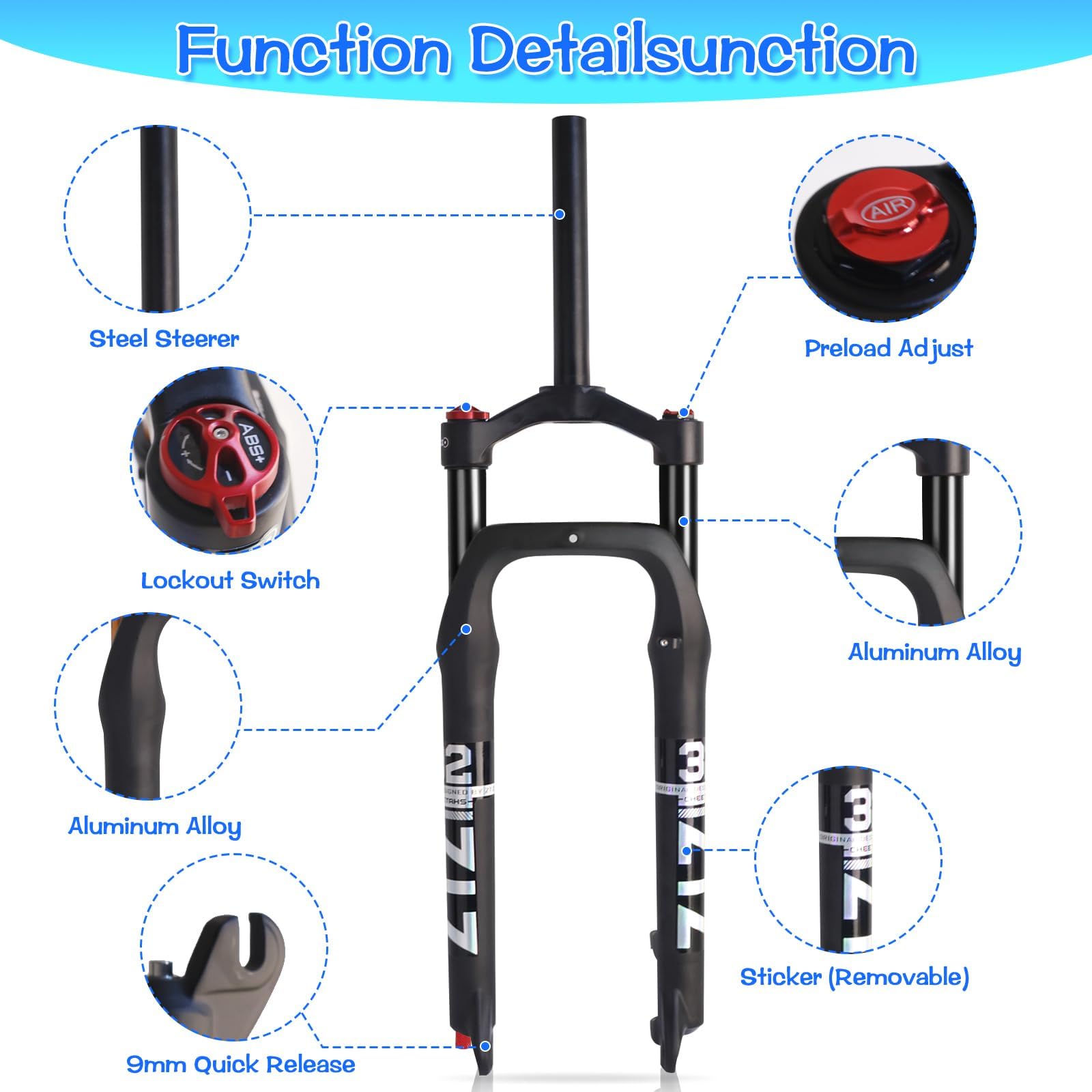 Amazon.com : ZTZ 26 * 4.0 inch Fat Tire MTB Air Suspension Fork
