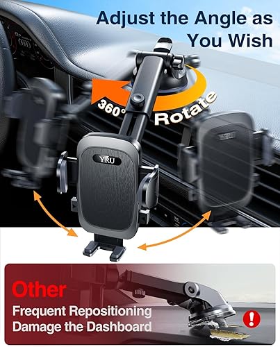 Miniatura 9 de YRU Verdadero soporte de teléfono de grado militar succión de rotación de 360 2025 Ultimate Car Phone Mount 90 libras más seguro y más fuerte y