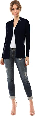 CIELO Open Front Solid Color Long Sleeve Sweater Cardigan, Navy, X-Large