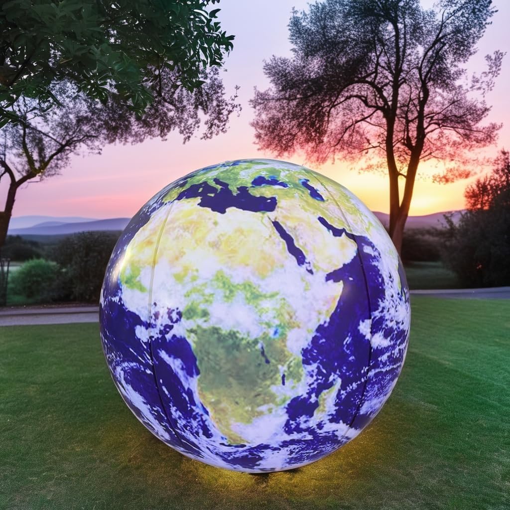 0.25mm PVC 60'' Large Inflatable Globe, Inflatable Earth Planet Balloon with Light for Educational Institution/Planetarium//ChurchStore/Club Decoration