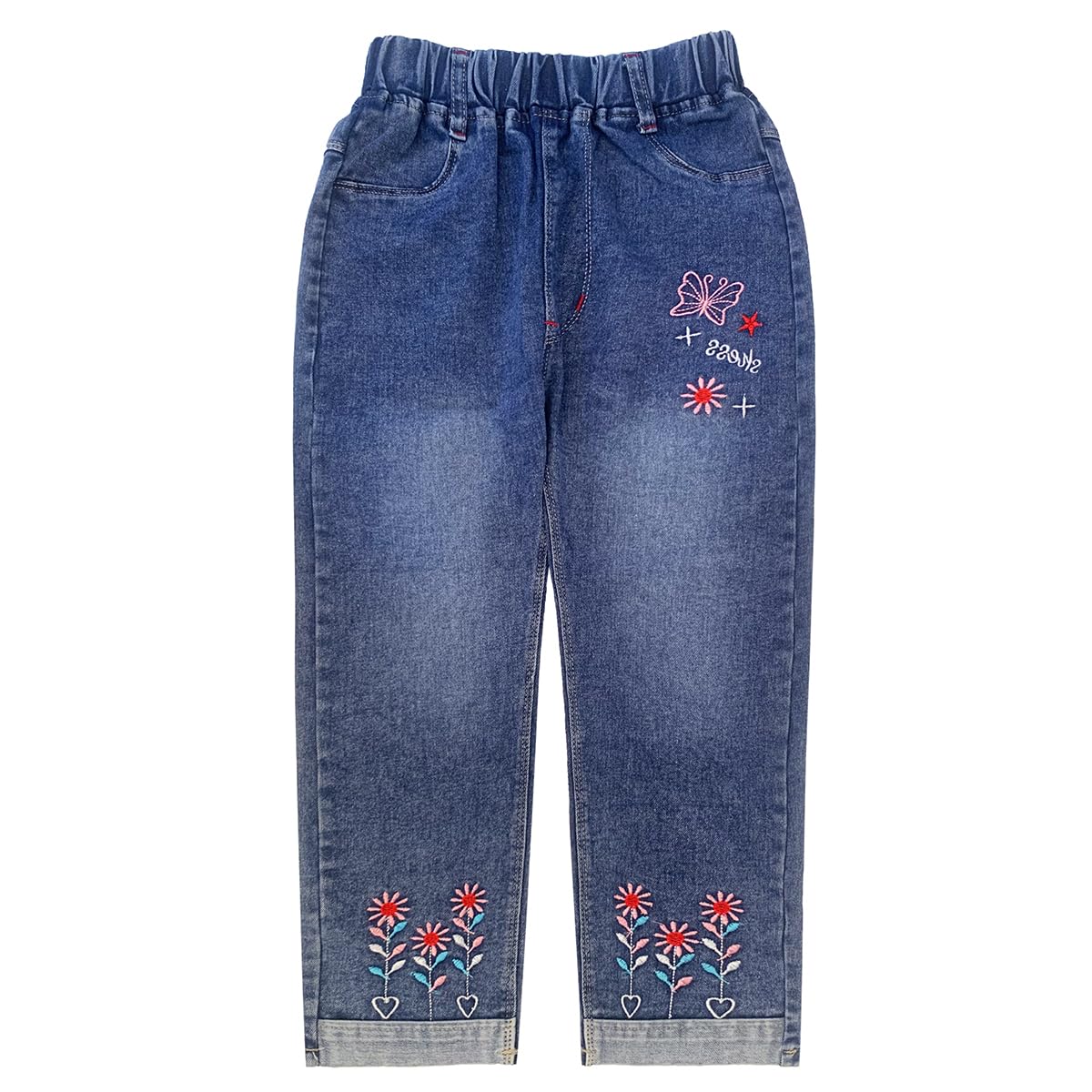 Peacolate 2-6 Ans Printemps Automne Fille Brodé Jeans Pantalons en Jean Skinny