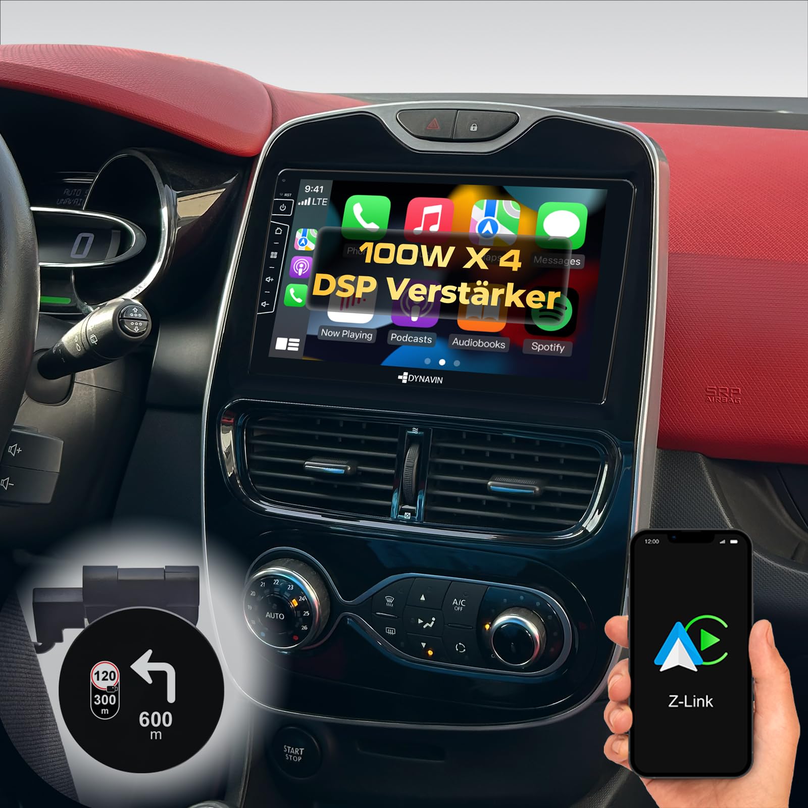 DYNAVIN Android Autoradio GPS pour Renault Clio VI 2014-2020, 9 Pouces Radio avec Wireless CarPlay et Android Auto | Head-up Display | Dab+ Radio: D9-RNCL Premium Flex