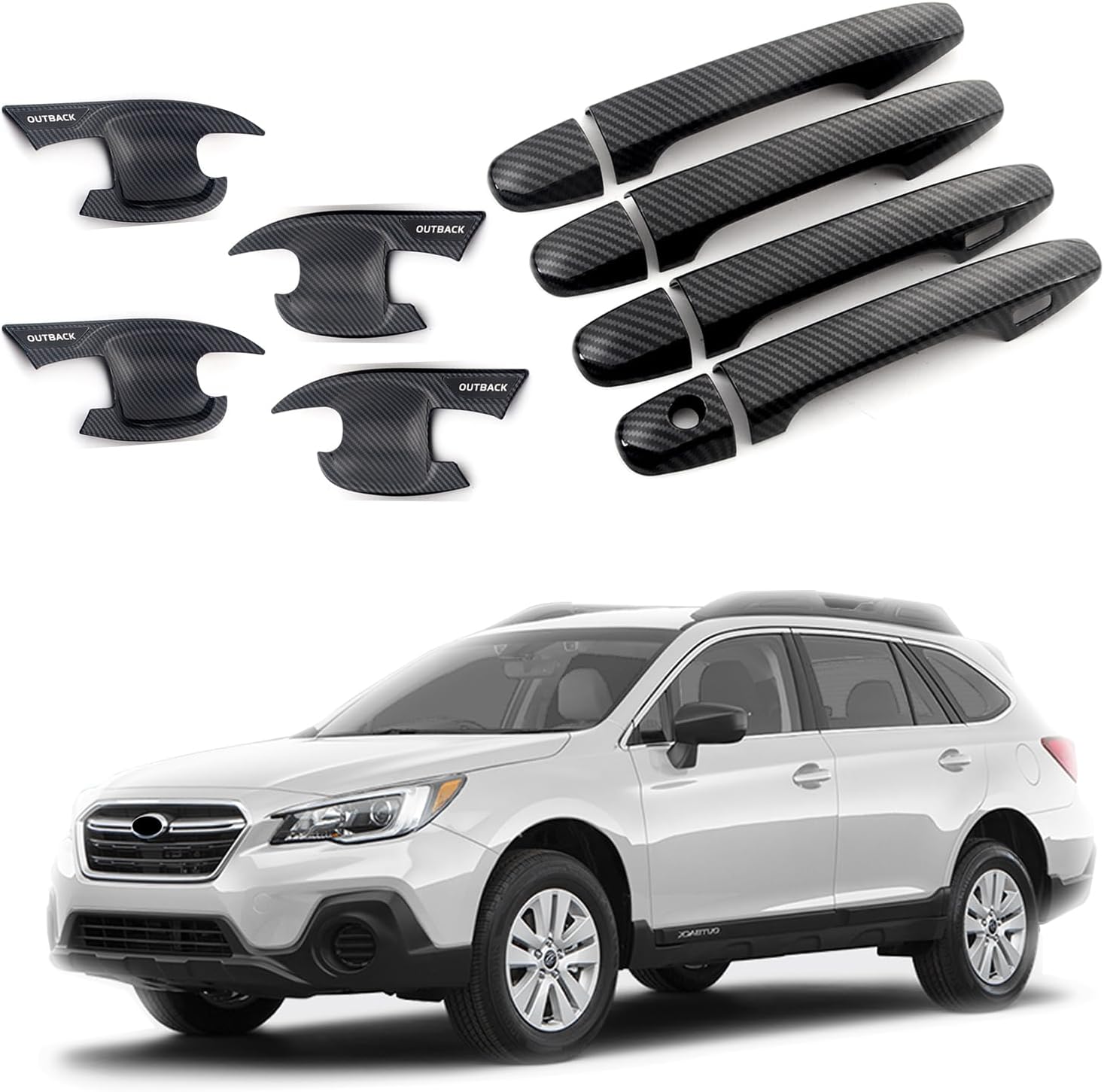 Door Handle Cup Protector for Subaru Outback 2021-2024, Custom Fit, Tap-On Scratch Resistant, 12 Packs Door Handle Cup Protector Trim, Fit for Subaru Outback Accessories Carbon Fiber