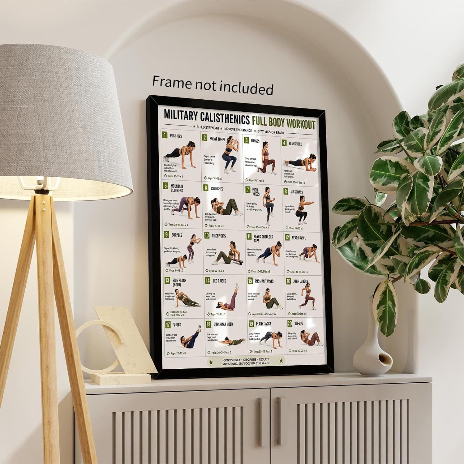 Military Calisthenics Workout Chart Print Poster 12x16in Unframed for Women No Equipment Bodyweight Full Body Strength Training Canvas Wall Art Fitness Decor for Home Gym Office Bedroom Apartment image 4