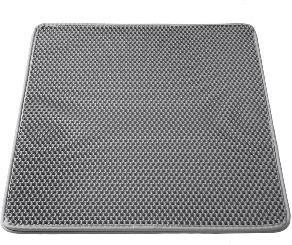 Image of Cat Litter Mat 12x18 Inch - Double Layer Open Edge Design, Waterproof & Urine Proof, EVA Material, Durable and Washable Litter Trapping Mat (Grey)