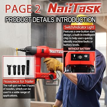 20V Cordless Brushless Concrete Nailer, 16-27mm, No Battery | 90J, Dry Fire Protection, Press-to-Fire Safety, Compatible with Makita Battery, Tool Bag Included, for Concrete Steel Brick
