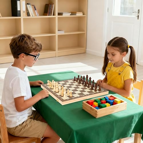 Miniatura 2 de Juego de tablero de ajedrez magnético de madera, juegos de ajedrez de viaje plegables de 15.3 pulgadas con ranuras de almacenamiento, juego de 2