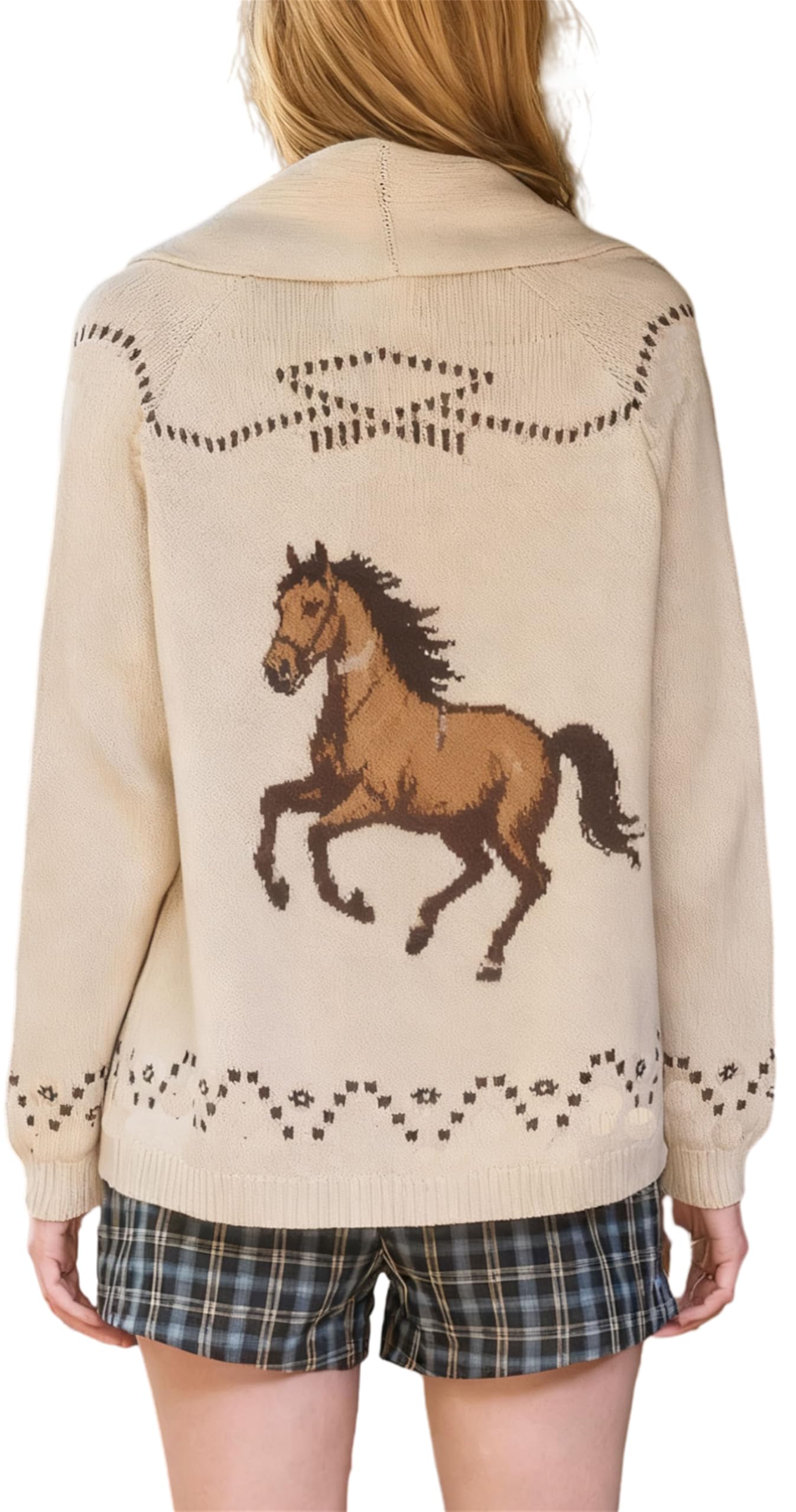 Women Shawl Collar Cardigan Sweater Lobster Print Long Sleeve Button Down Jumper Tops Vintage Chunky Knit Coat