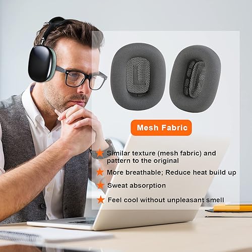 Miniatura 2 de Almohadillas de repuesto Earrock para auriculares AirPods Max, almohadillas cubiertas de tela de malla con espuma viscoelástica y imán (verde)