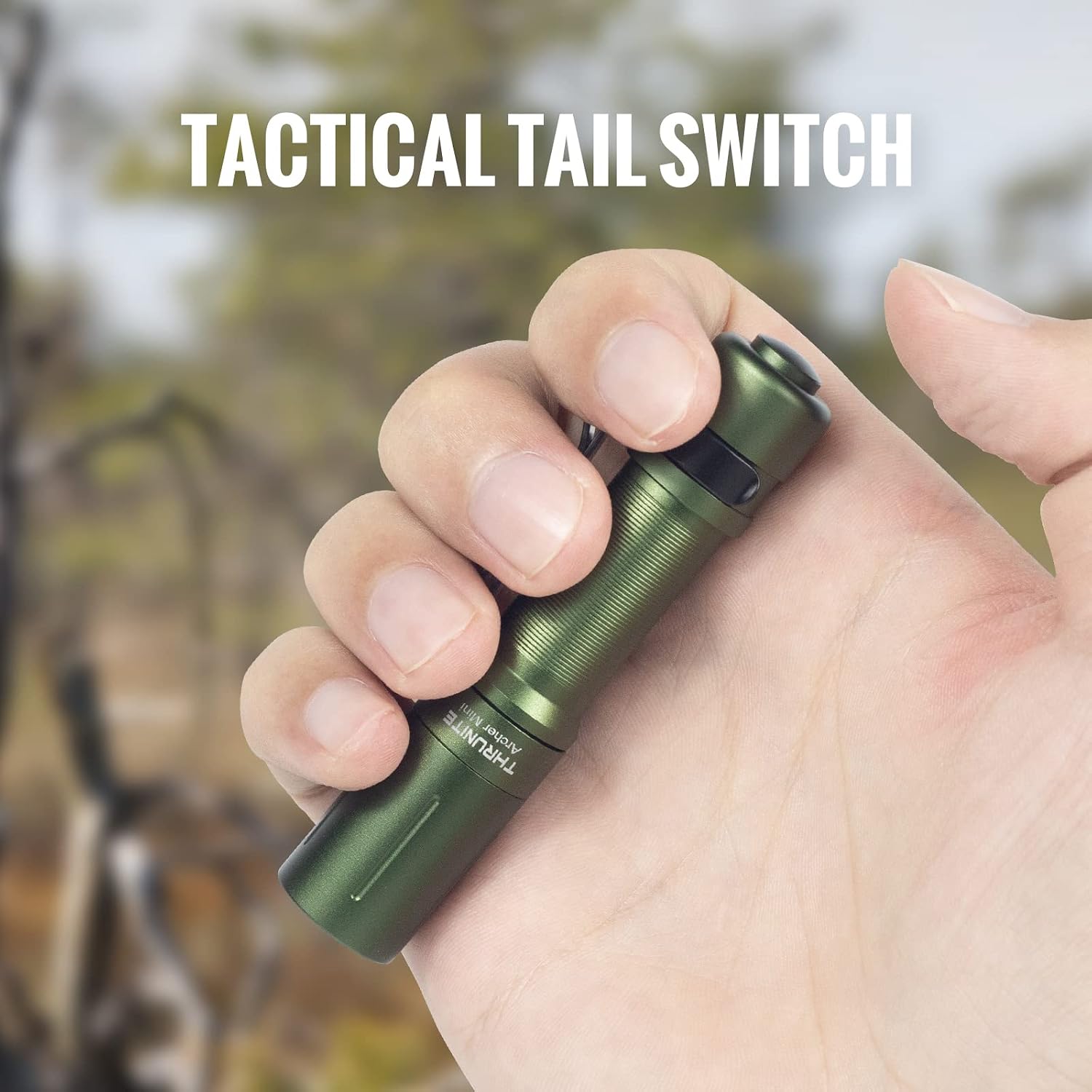 ThruNite EDC Flashlight Archer Mini, 405 Lumens Tail Switch LED Flashlight, USB C Rechargeable Little Pocket Penlight for Camping, Outdoor, and Emergency - Dark Green Cool White