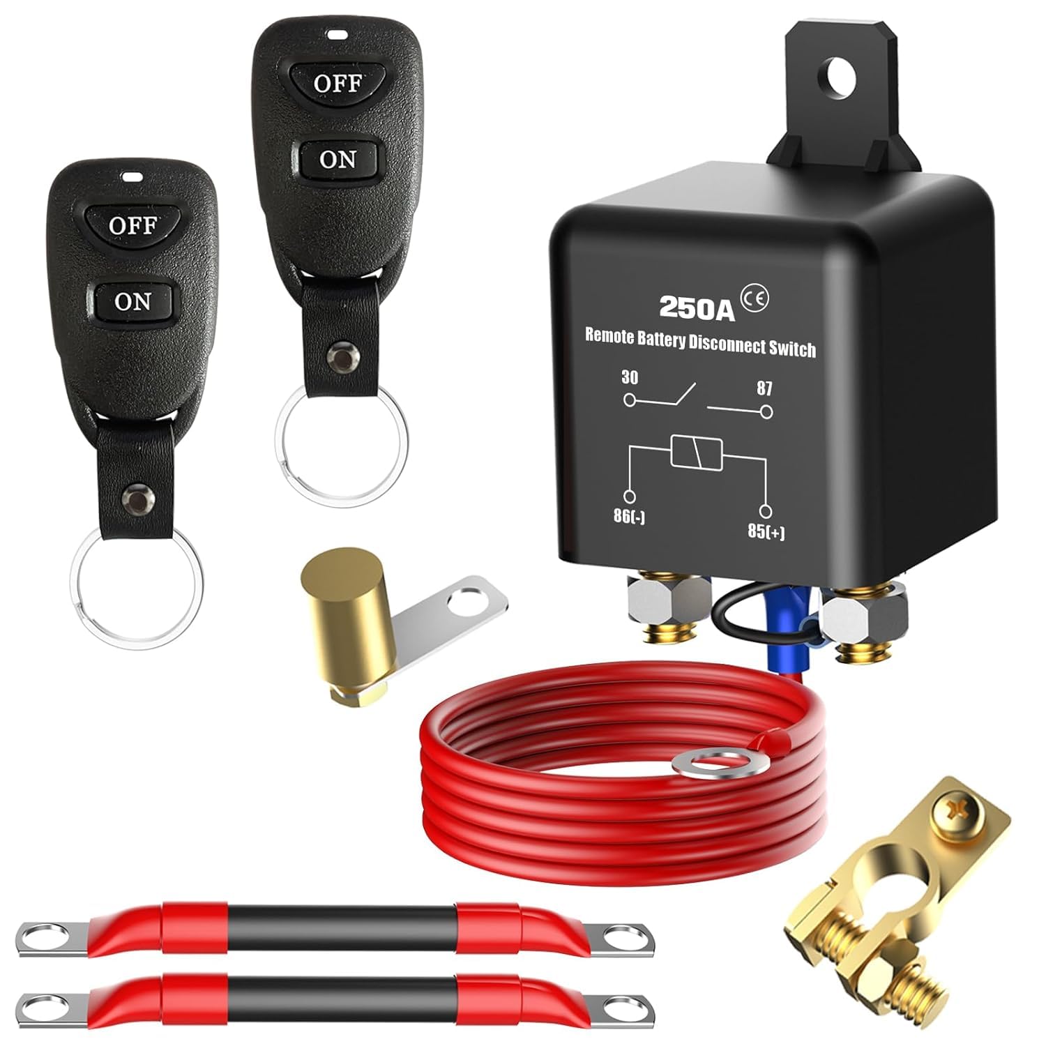 Side Post Remote Battery Disconnect Switch 12V 250A – Battery Cut Off Switch Prevents Battery Drain, Easy Installation Master Isolator for Cars, RV, Truck, Boat