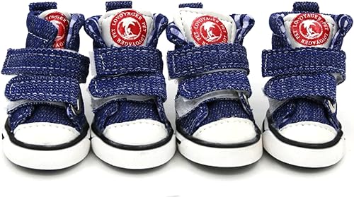 GabeFish Zapatos para perros Zapatilla de lona con velcro para mascotas, Chihuahua, cachorro, botas antideslizantes, protector de patas, color azul,