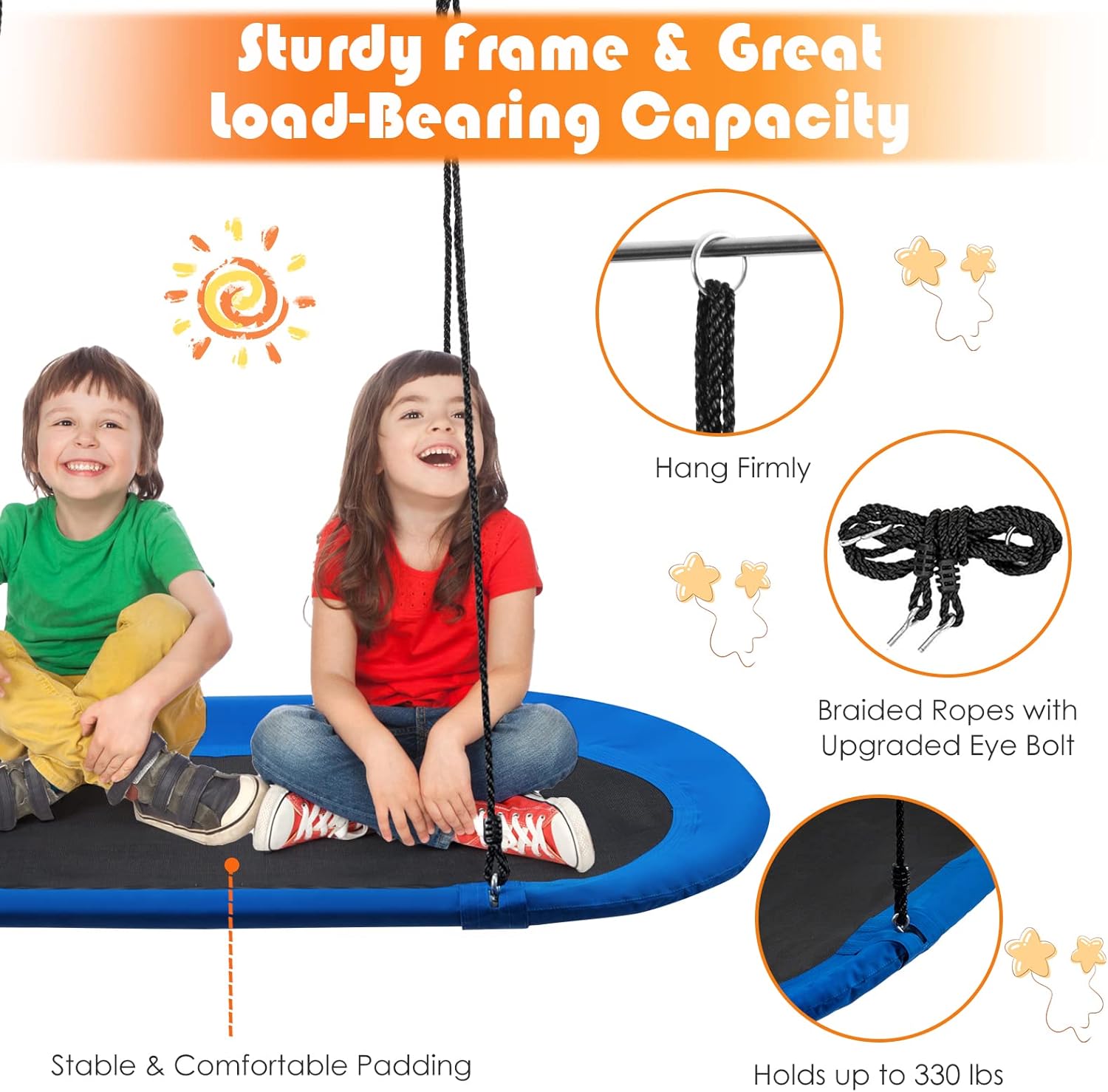ARLIME 60” Flying Saucer Tree Swing, Oval Outdoor Flying Swing with Hanging Straps, Hooks, 700lbs Weight Capacity, Waterproof Platform Swing for Playground, Backyard, Playroom (Blue)
