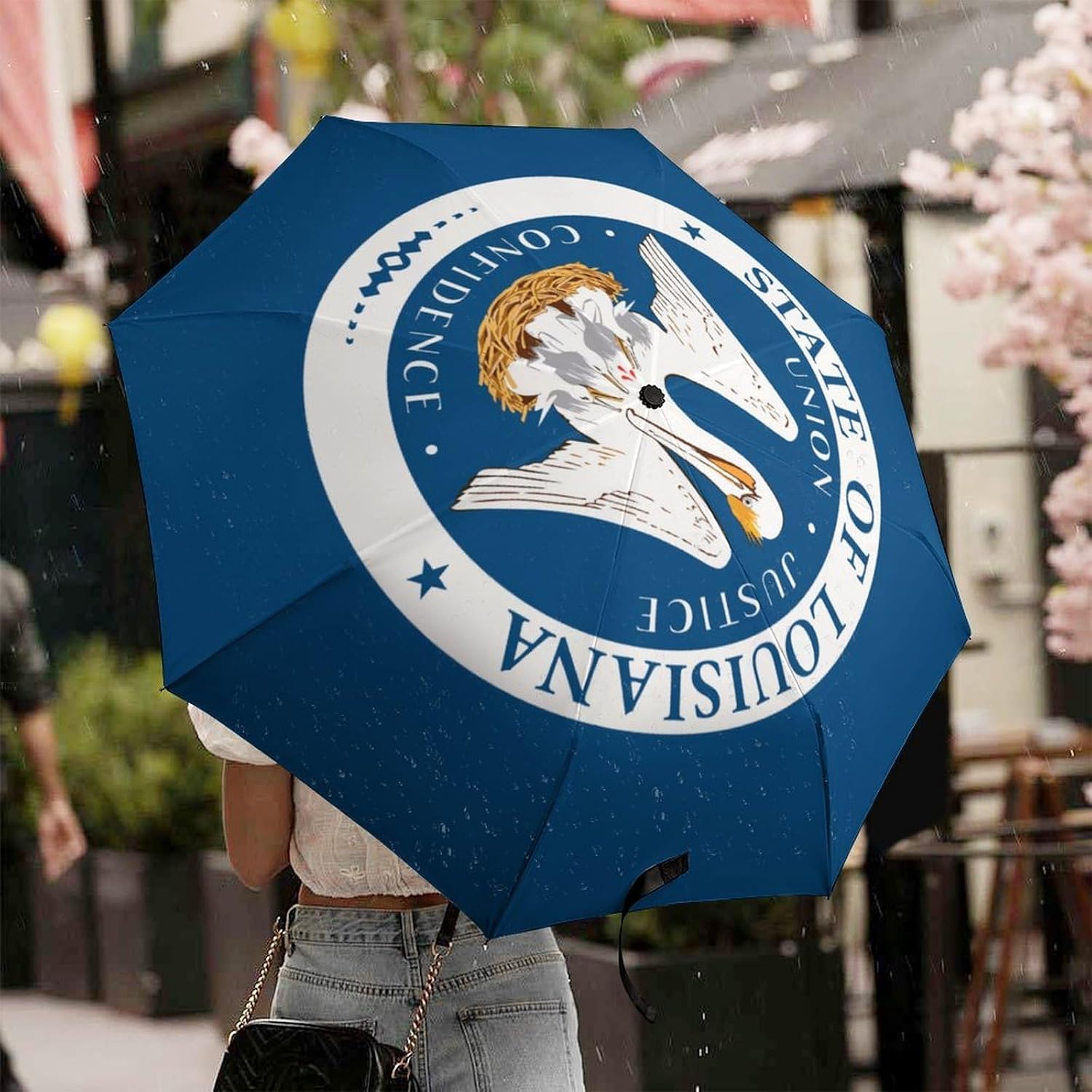 Seal of Louisiana Compact Umbrella Tri-fold Folding Portable Rain Sun Protection for Travel