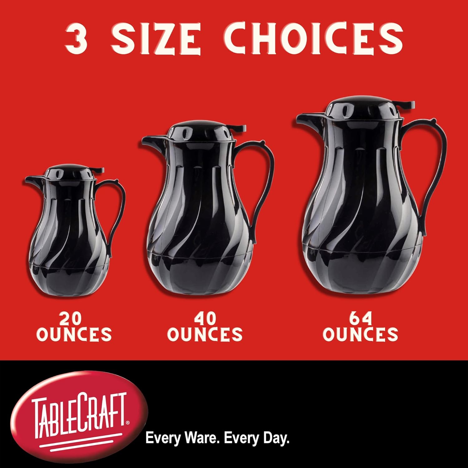 Tablecraft Insulated Coffee Server, Tea and Hot Water Beverage Dispenser, Swirl Thermal Triple Wall Serving Pitcher, Commercial Restaurant Foodservice Plastic BPA Free Pot, White, 64 Ounce