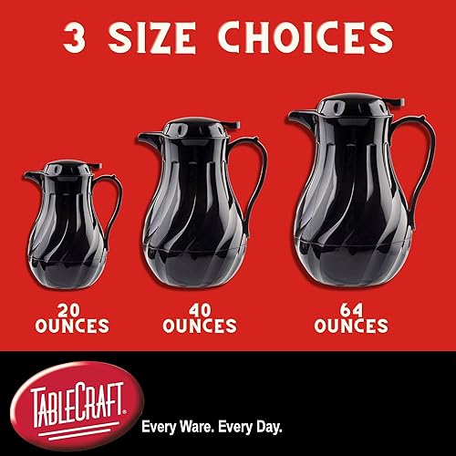 Miniatura 3 de TableCraft 1001402 Cash & Carry Connoisserve - Decantador de café, 40 onzas, blanco, prensa de pulgar, diseño de remolino, aislamiento de triple