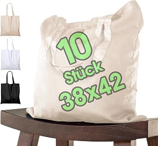 10 STÜCK Baumwolltasche 38x42 cm unbedruckt, zwei lange Henkel OEKO-TEX® zertifi im Test