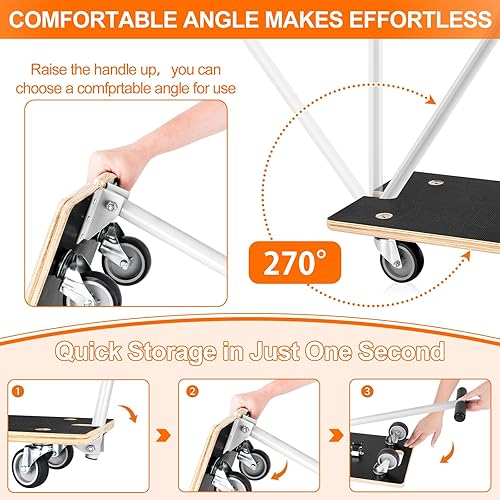 Miniatura 4 de Double Rhombus 2 unidades de plataforma de madera, 551 libras de capacidad, carrito móvil resistente, 4 ruedas, rectangular, multifuncional,