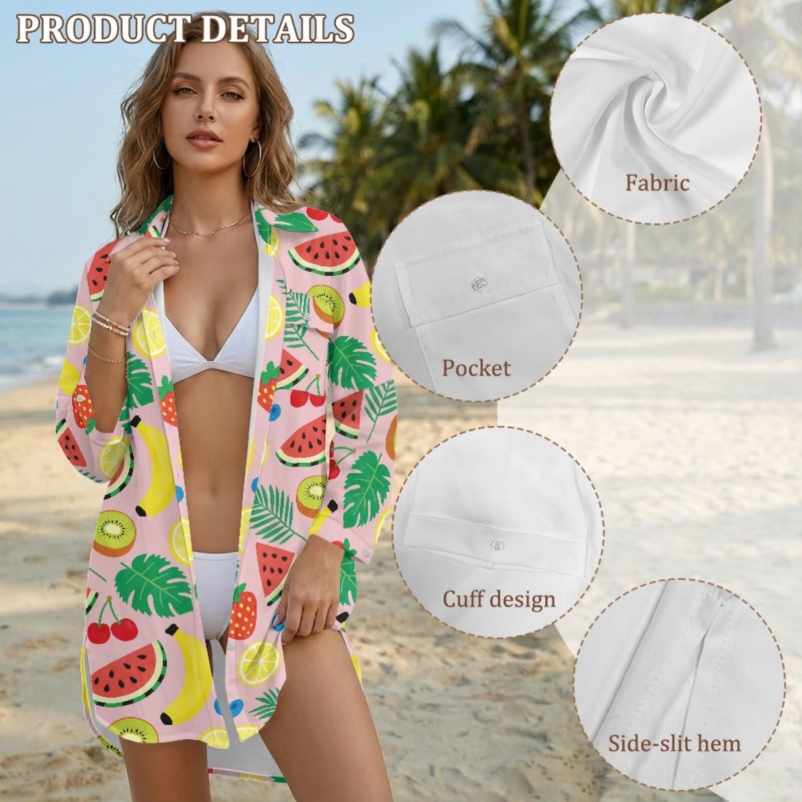 Pareos de playa para mujer, traje de baño, con botones, vestido de playa, casual, ropa de playa