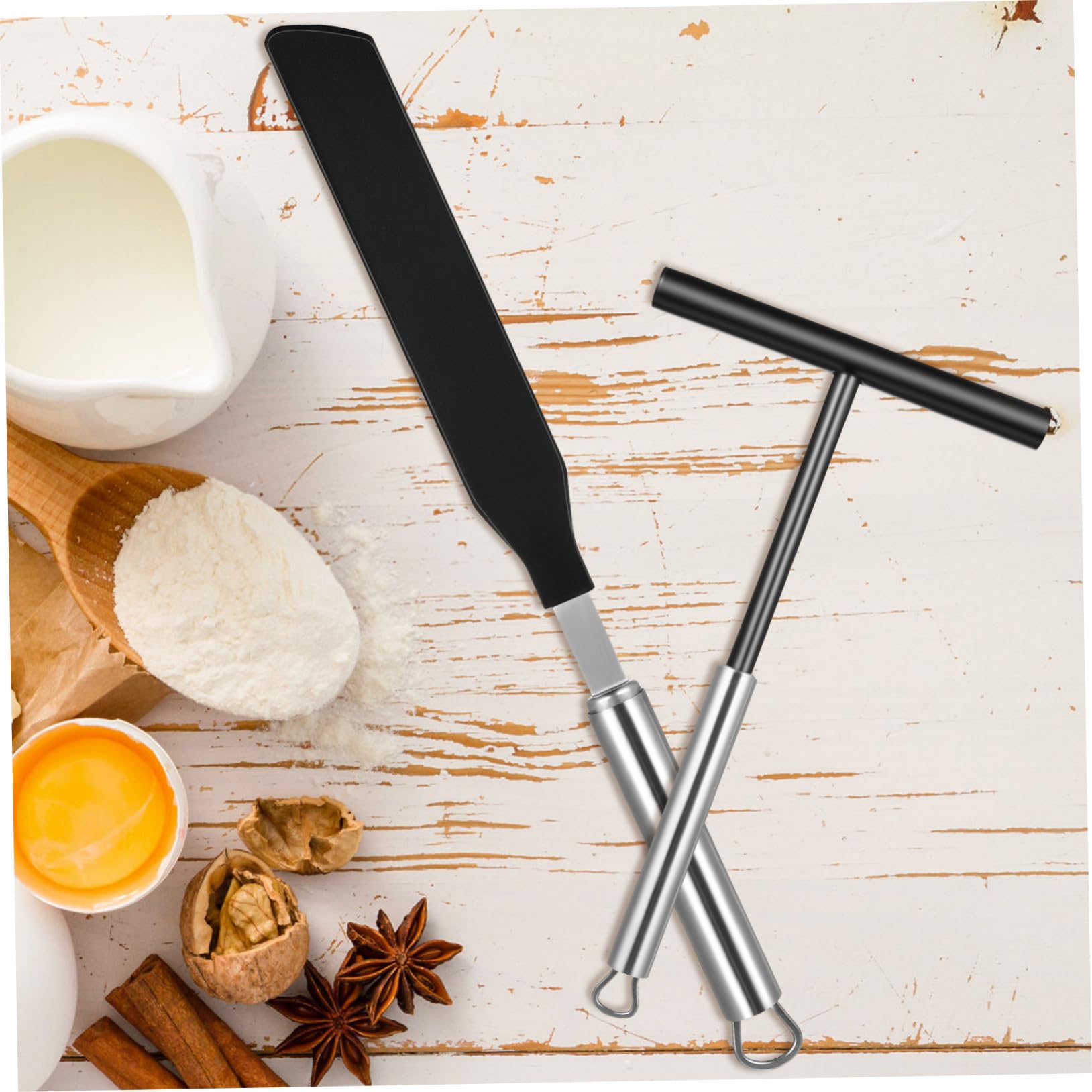 Espátulas para Repostería y Raspadores de Crema Acero Inoxidable 2 Piezas Mango Largo Flexibles para Hornear en Cocina y Preparación de Panqueques