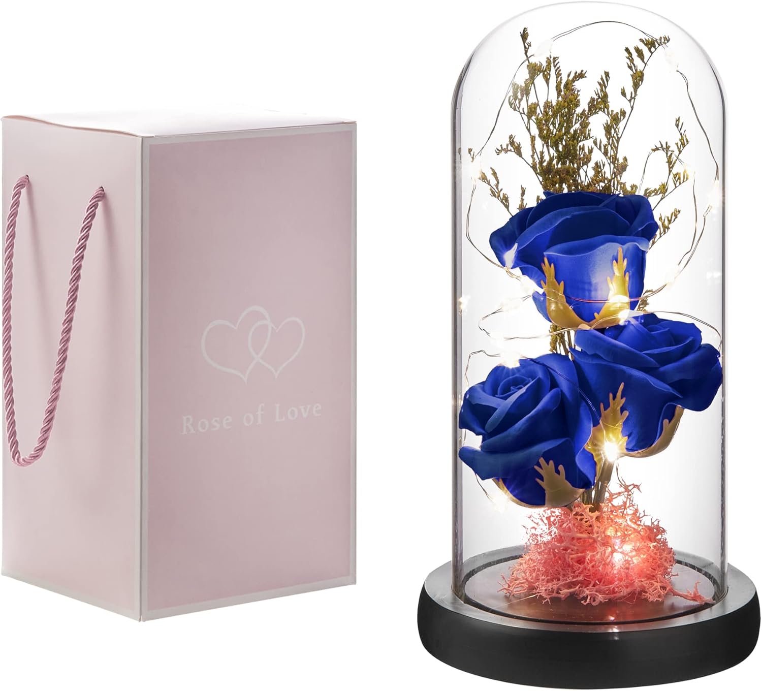 Preserved Flower Gift, Light Up Rose in Glass Dome, Eternal Forever Rose Flower Gifts for Her, Grandma, Mother’s Day, Valentine’s Day, Anniversary, Birthday, Christmas Decorations, Blue