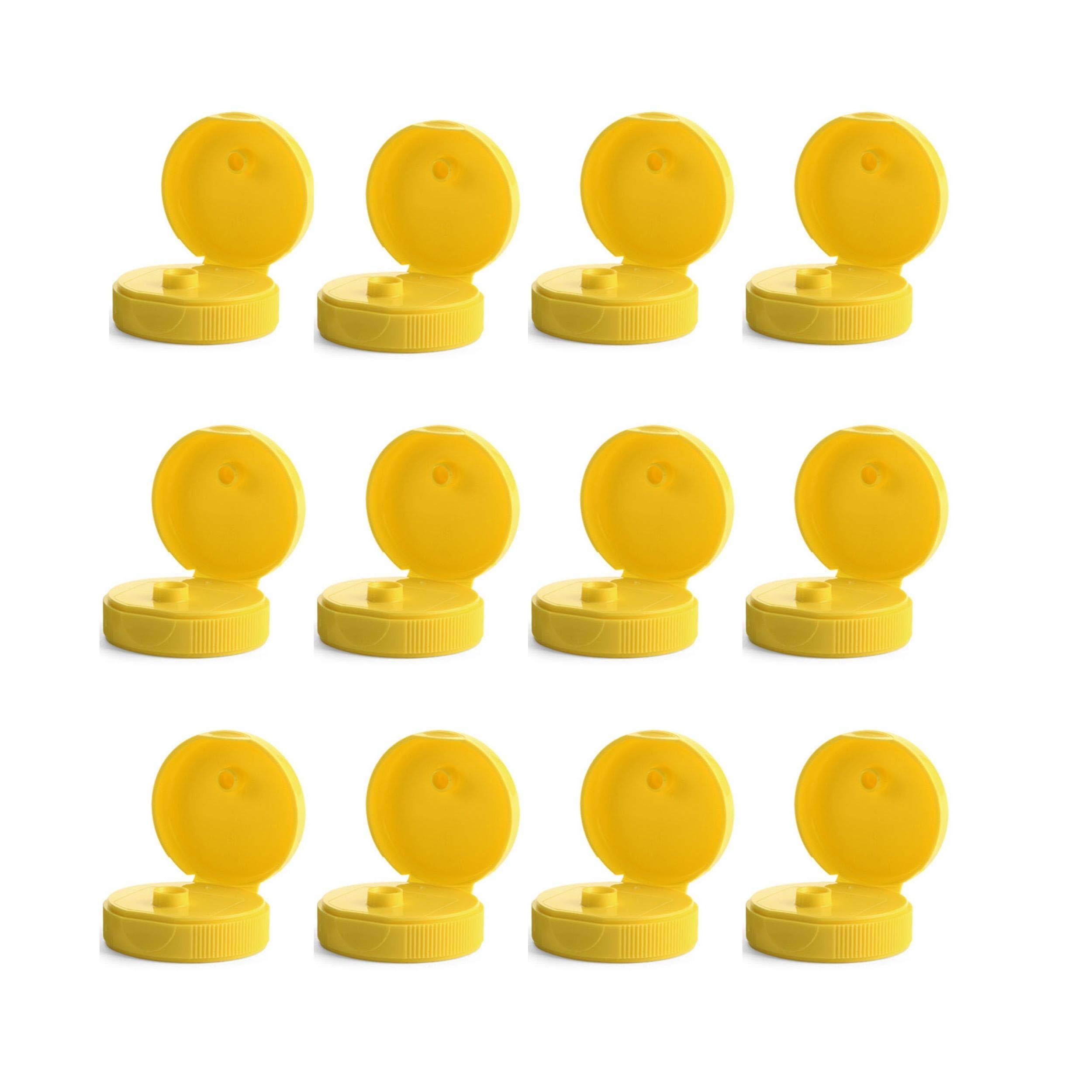 kelkaa Yellow Flip Top Caps, 38mm Neck, 400 Thread, 0.25" Orifice, Reusable, Food Safe, Pack of 12, Ideal for Kitchen, Craft/DIY, Made in USA