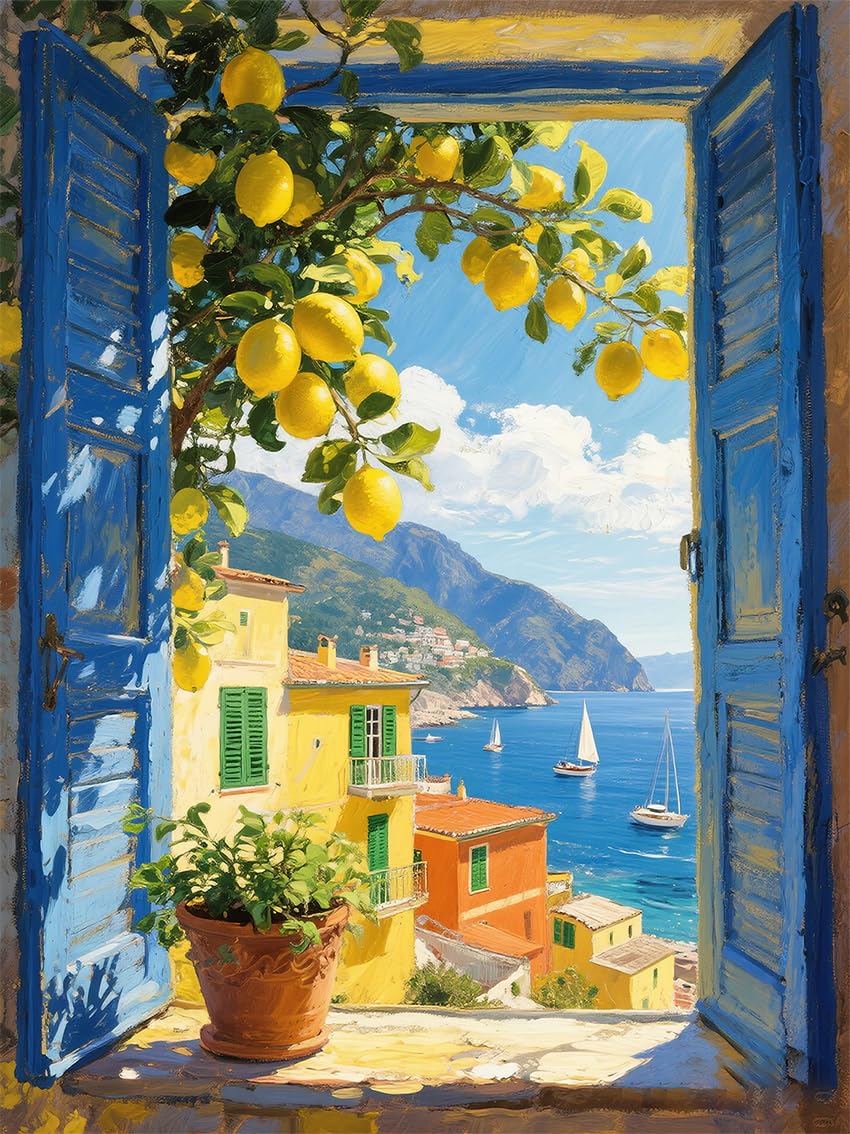 Kwieiscd Lemon Tree Paint by Numbers Kit for Adults,Scenery Oil Acrylic Painting Kits for Adult Beginners on Canvas,Unframed Landscape Paint by Number Kits for Home Wall Decor 12X16 Inch.