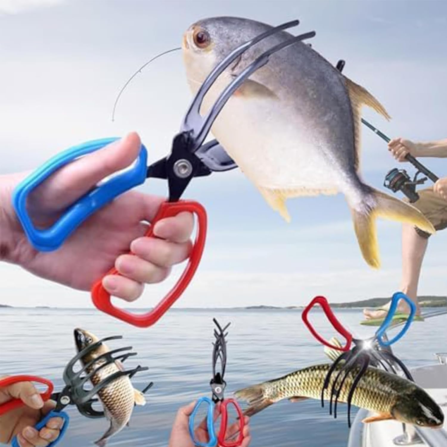 Valentines Day Gifts for Him 2 Packs 2/3 Claw Fish Gripper, Metal Fishing Pliers Gripper Catch Fish Control Clamp,Three Teeth Fishing Pliers Control Forceps for Most Freshwater Fish Grip Tackle Holder