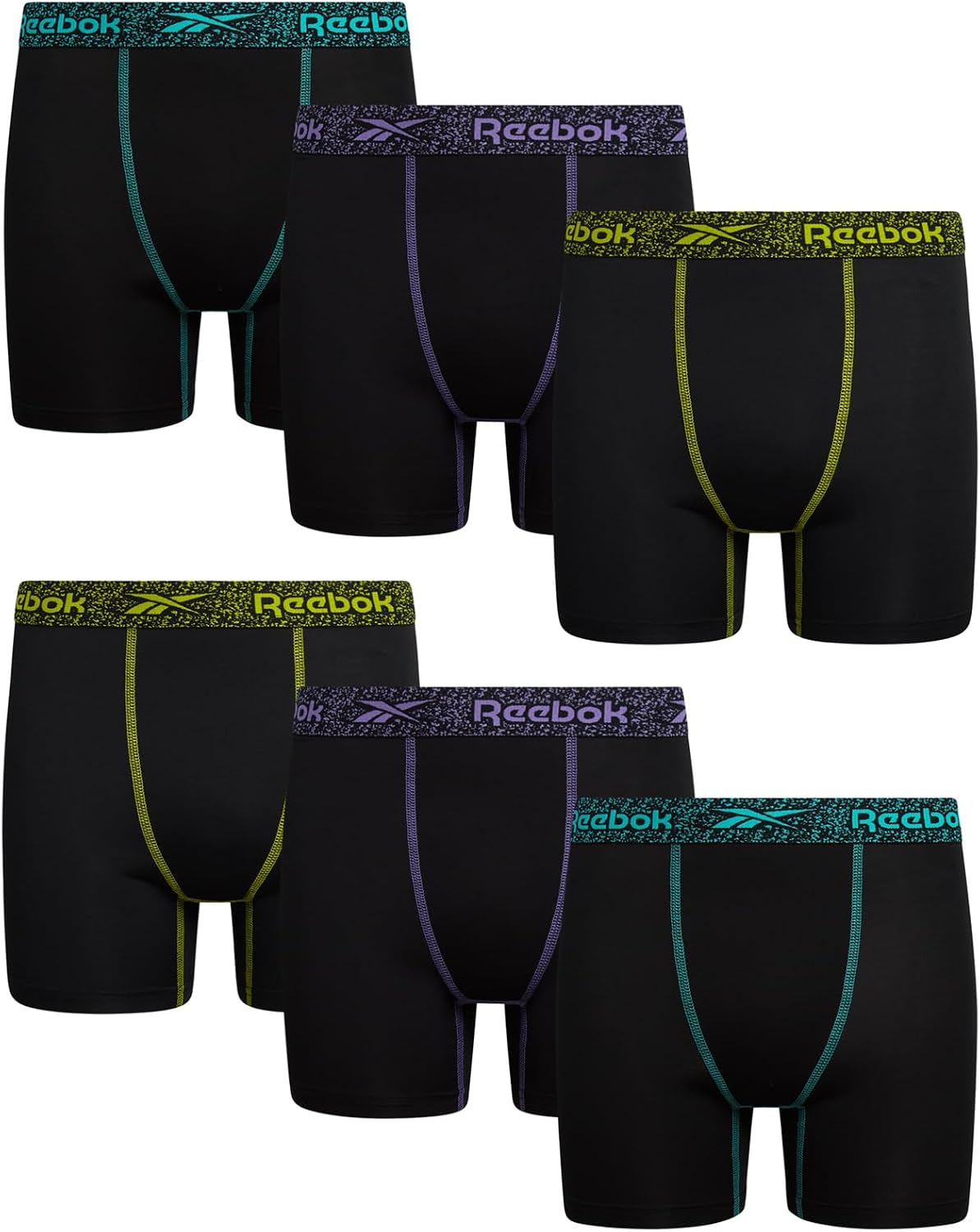 Reebok Boys Boxer Briefs - 6 Pack 5'' Inseam Soft Stretch Performance Boys Underwear - Moisture Wicking Youth Boxers