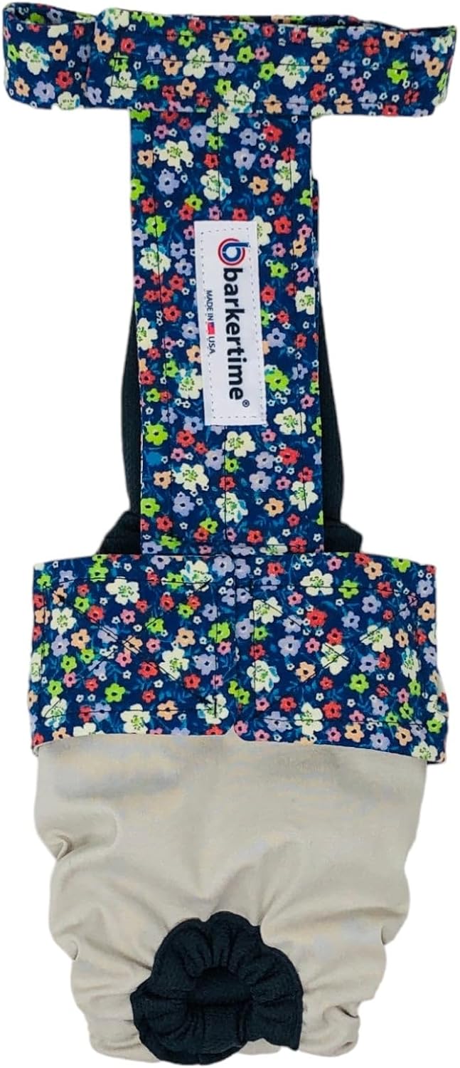 Flower Garden on Frosty Cream Dog Diaper Overall, M, Without Tail Hole - Made in USA