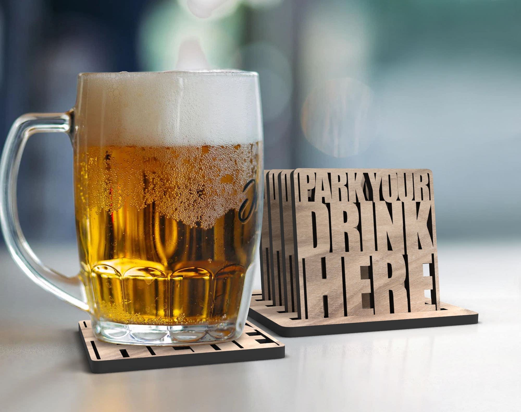 MustHome Engineered Wood | Coaster | Coasters For Cups Set Of 6 | Beautiful Tea Coaster With Proper Coaster Stand | Home Bar Decor | Kitchen Decorative Items | 3.5 X 3.5 Inch (6) 3