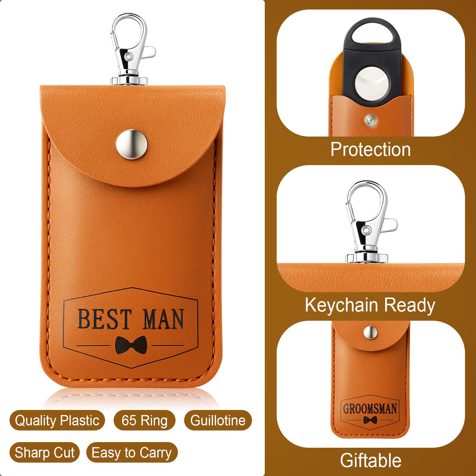Lothee 7 Pack Groomsmen Gifts Set - 6 Groomsmen & 1 Best Man Leather Pouch Keychain with Stainless Steel Cutters - Wedding Party Favors Bachelor Proposal Box Fillers