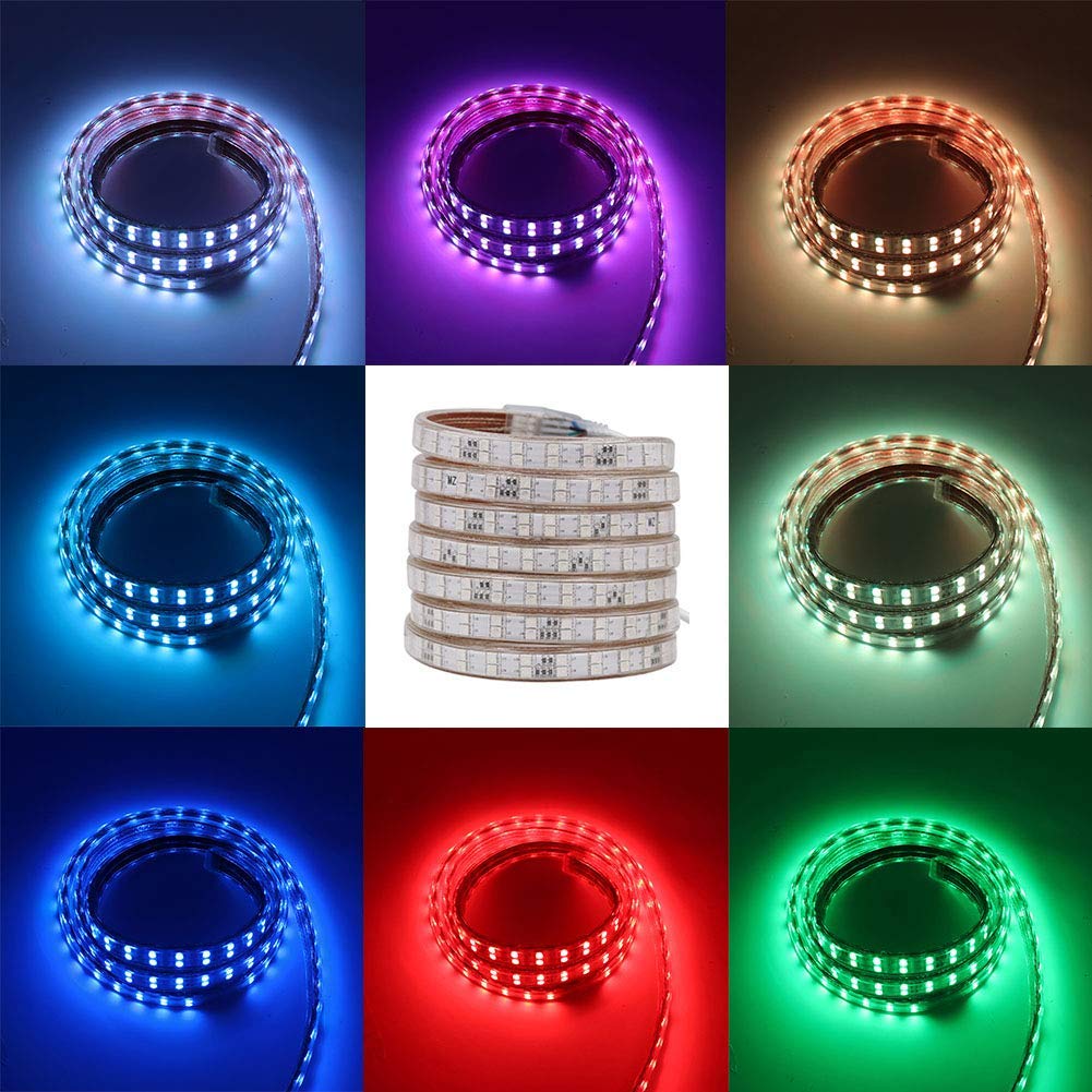 XUNATA Ruban à LED RGB, AC 220V 230V 5050 120leds / m IP65 étanche, Strip Flexible Bande, Pas d'auto-adhésif, LED Strip Light avec changement de 24 Touches Télécommande (11M)