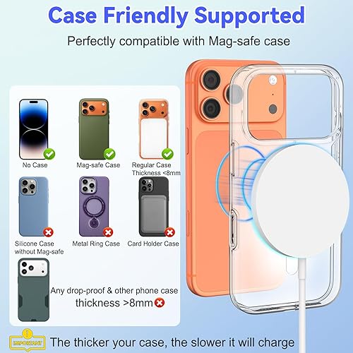 Miniatura 2 de Cargador inalámbrico para iPhone 15 W, cargador seguro Mag almohadilla de carga rápida compatible con iPhone 17 Air, iPhone 17 Pro17161514131211X8,