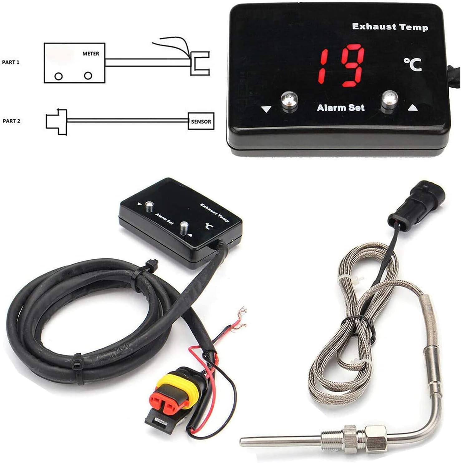 Car Exhaust Gas Temp Gauge, Motorcycle Digital Water Temperature Thermometer, with Digital LED Sensor Exhaust Gas Temp Gauge Car EGT EXT Turbo