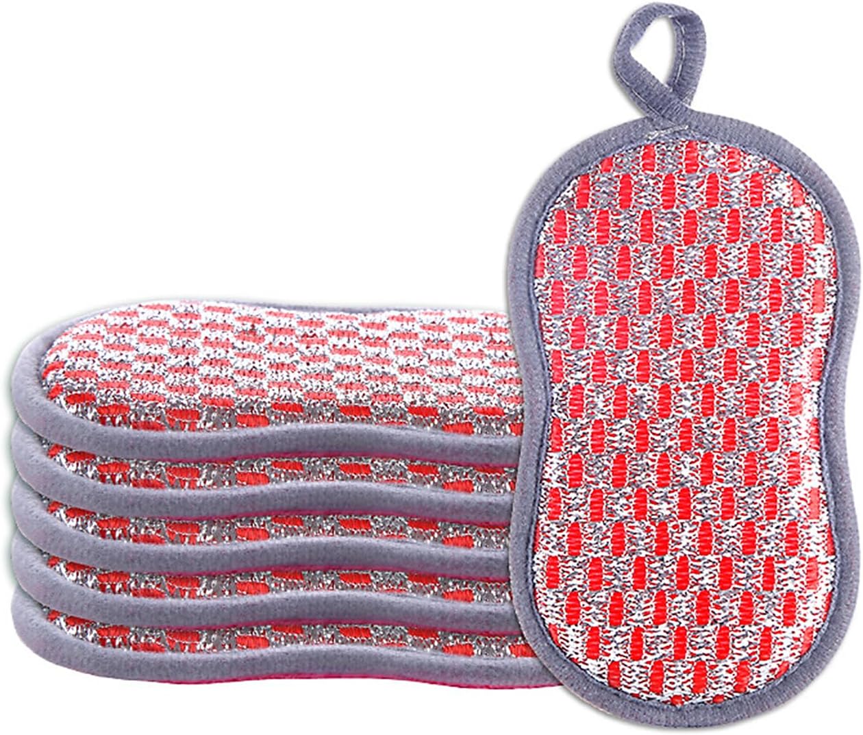 Sponges Kitchen Non-Scratch Scrub Dishes: 6Pcs Dual-Sided Soft Microfiber Heavy Duty Scrubbing Power Safe for Non-Stick Cookware Pots Pans Bathroom Household (Red)