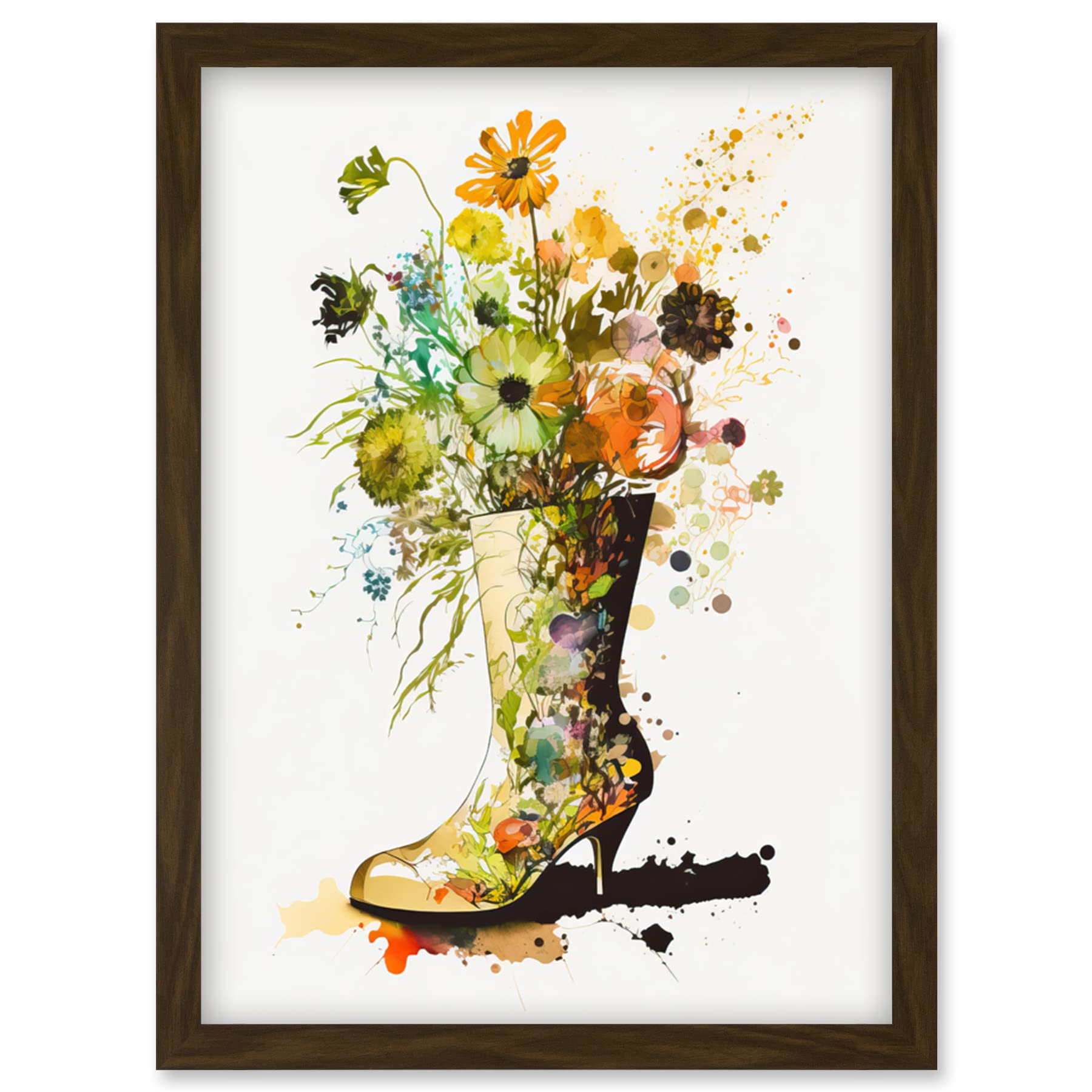 Artery8 Wildflower Bouquet in a High Heel Floral Boot Artwork Framed Wall Art Print A4